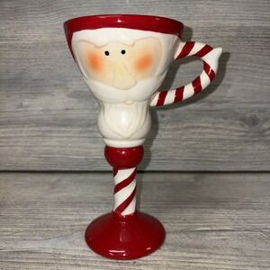 Holiday Santa Claus Footed Ceramic Coffee Cocoa Mug Wine Handle Striped (e3)